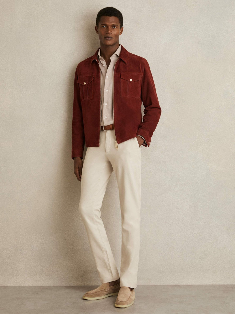 Men Cotton-Piqué Slim-Fit Chinos in Off White