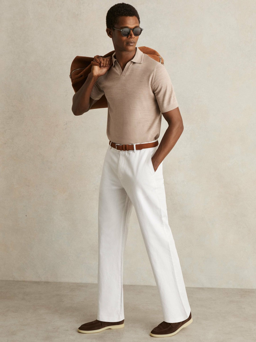 Men Cotton-Linen Relaxed-Fit Trousers in White