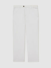 Men Cotton-Linen Relaxed-Fit Trousers in White