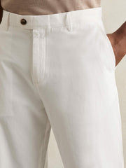 Men Cotton-Linen Relaxed-Fit Trousers in White