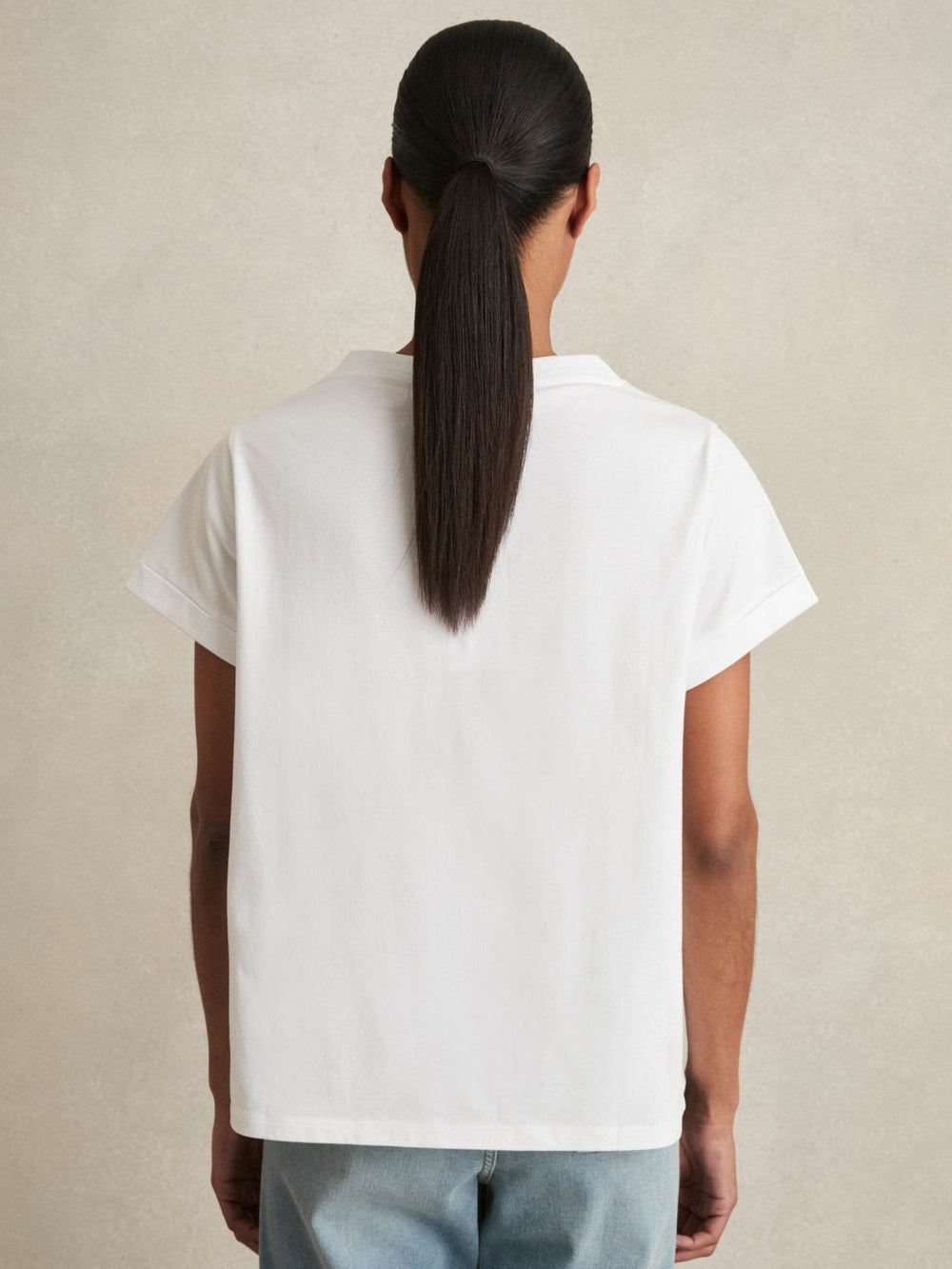 Women Brushed-Cotton V-Neck T-Shirt in White