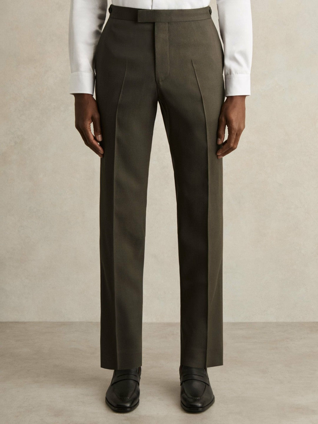 Men Slim-Fit Suit Trousers in Dark Green