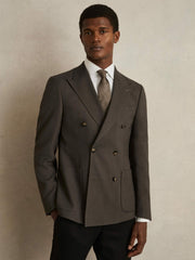 Men Slim Fit Double Breasted Suit Blazer in Dark Green