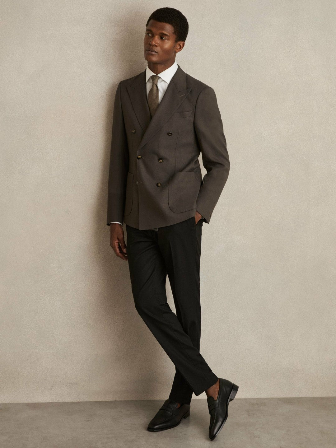 Men Slim Fit Double Breasted Suit Blazer in Dark Green