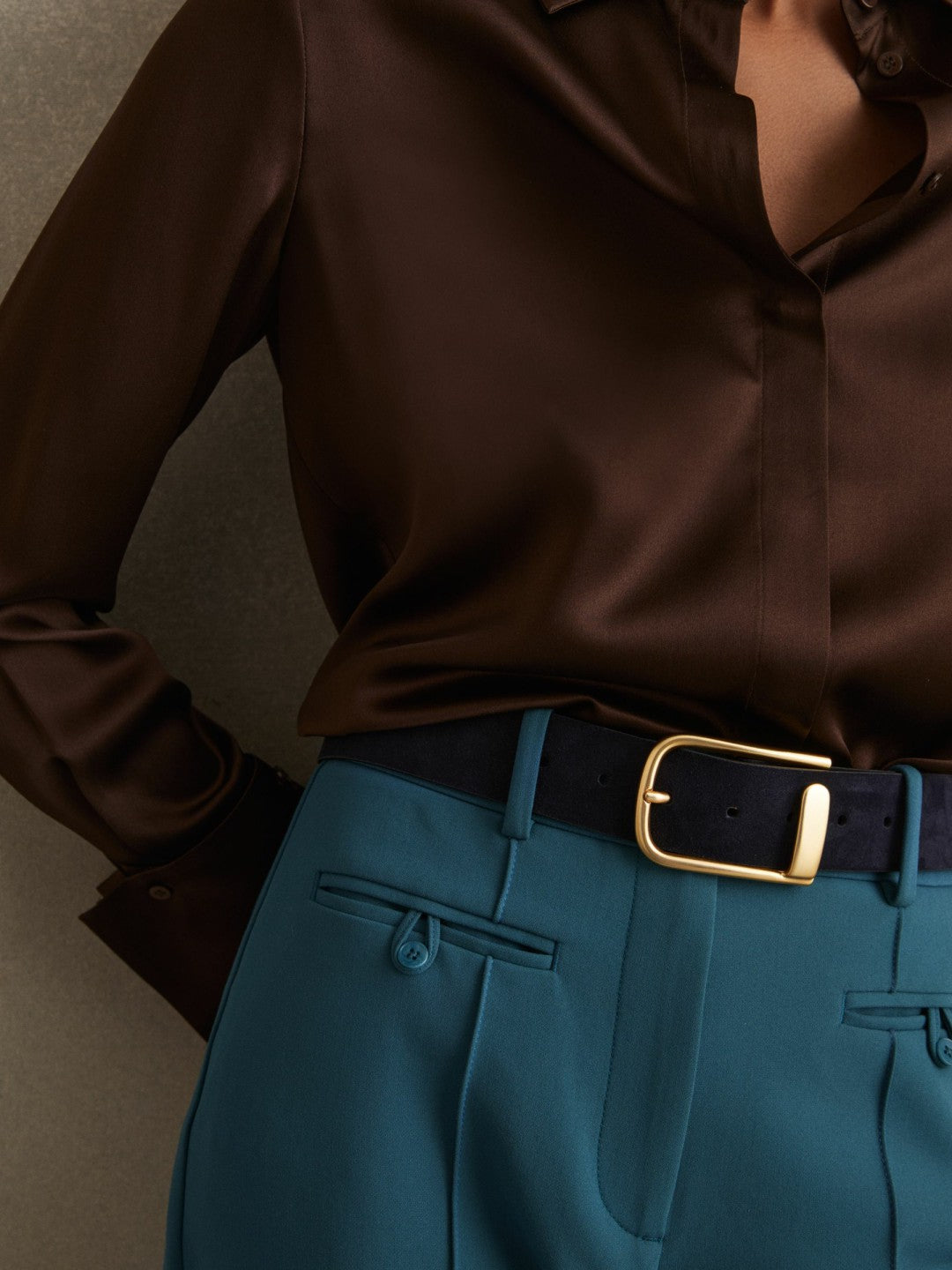 Women Leather Half Keeper Belt in Navy