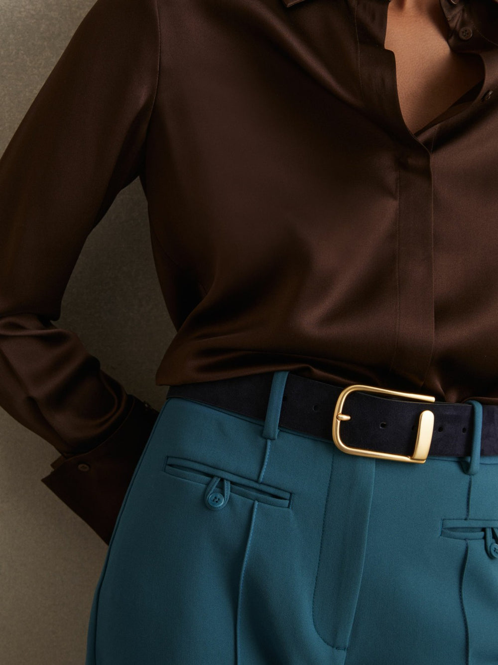 Women Leather Half Keeper Belt in Navy