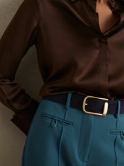 Women Leather Half Keeper Belt in Navy