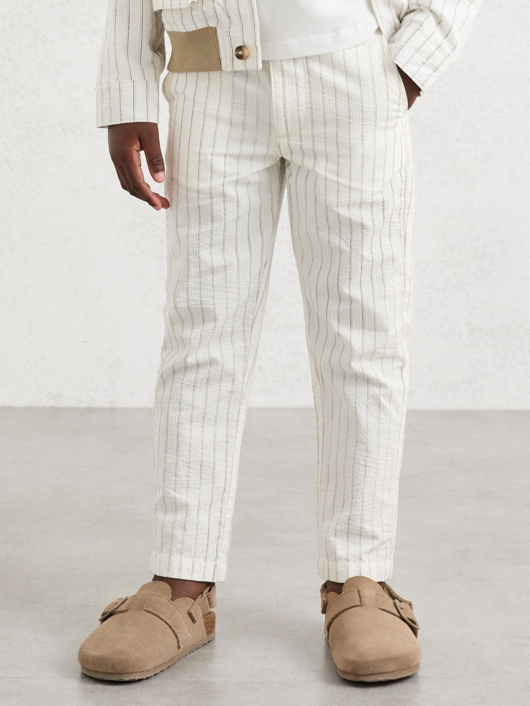 Children & Baby 9-13 yrs Cotton Pinstripe Trousers Regular-Fit in Off White/Taupe Brown