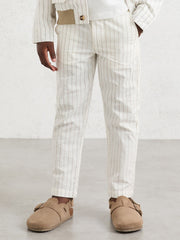 Children & Baby 9-13 yrs Cotton Pinstripe Trousers Regular-Fit in Off White/Taupe Brown