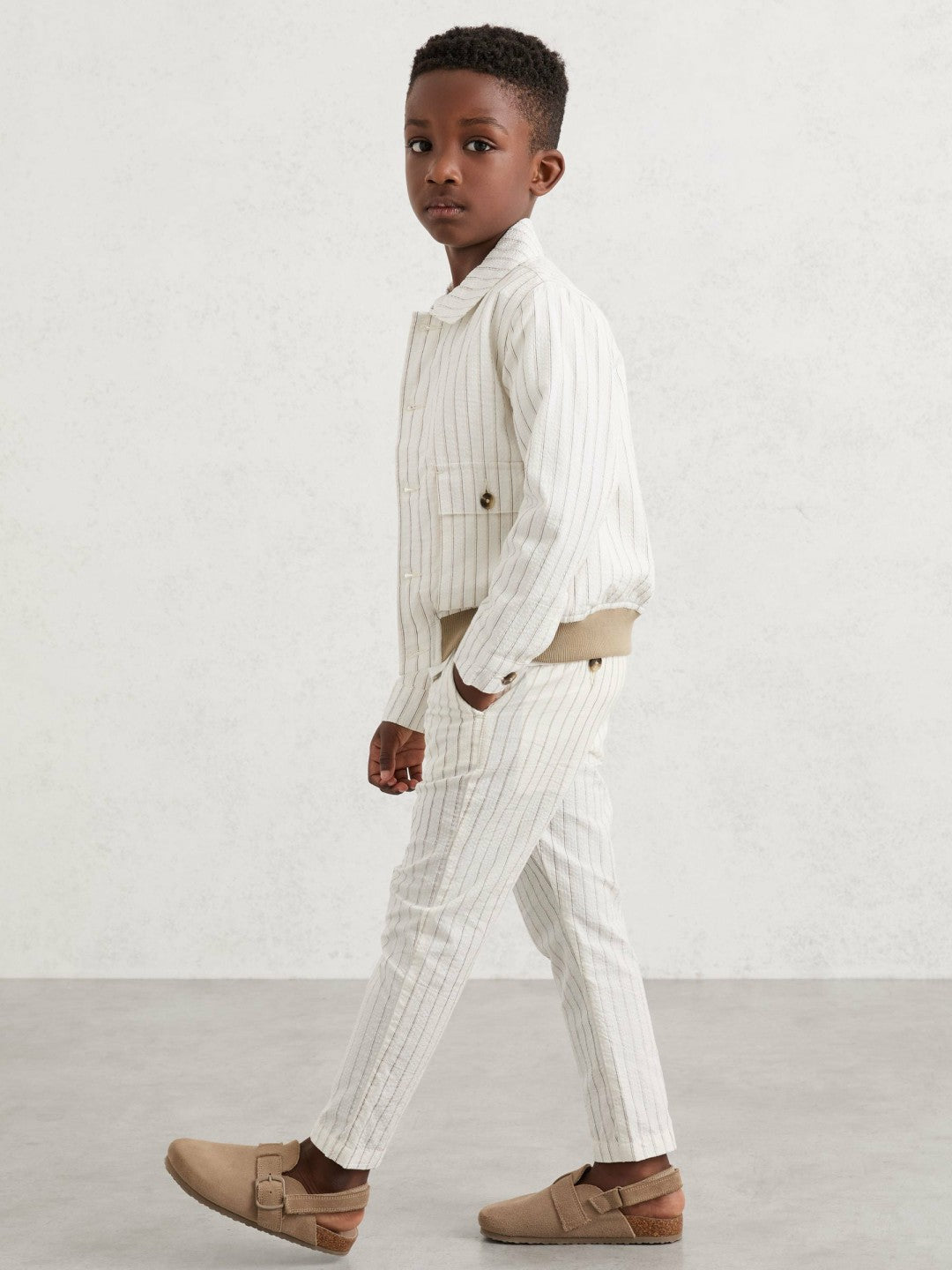 Children & Baby 3-9 yrs Cotton Pinstripe Trousers Regular-Fit in Off White/Taupe Brown