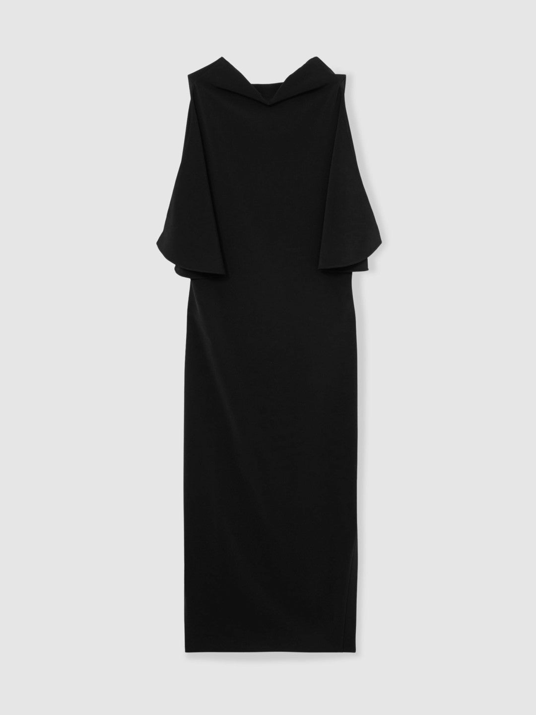 Women Draped-Front High-Neck Midi Dress in Black