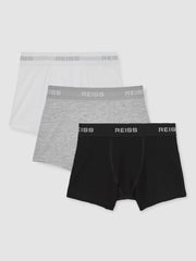 Children & Baby Stretch-Cotton Boxers 3 Pack in White/Grey/Black