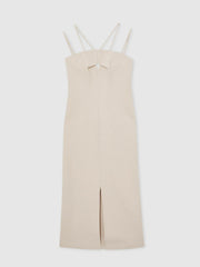 Women Double Strap Cut Out Midi Dress in Stone Neutral