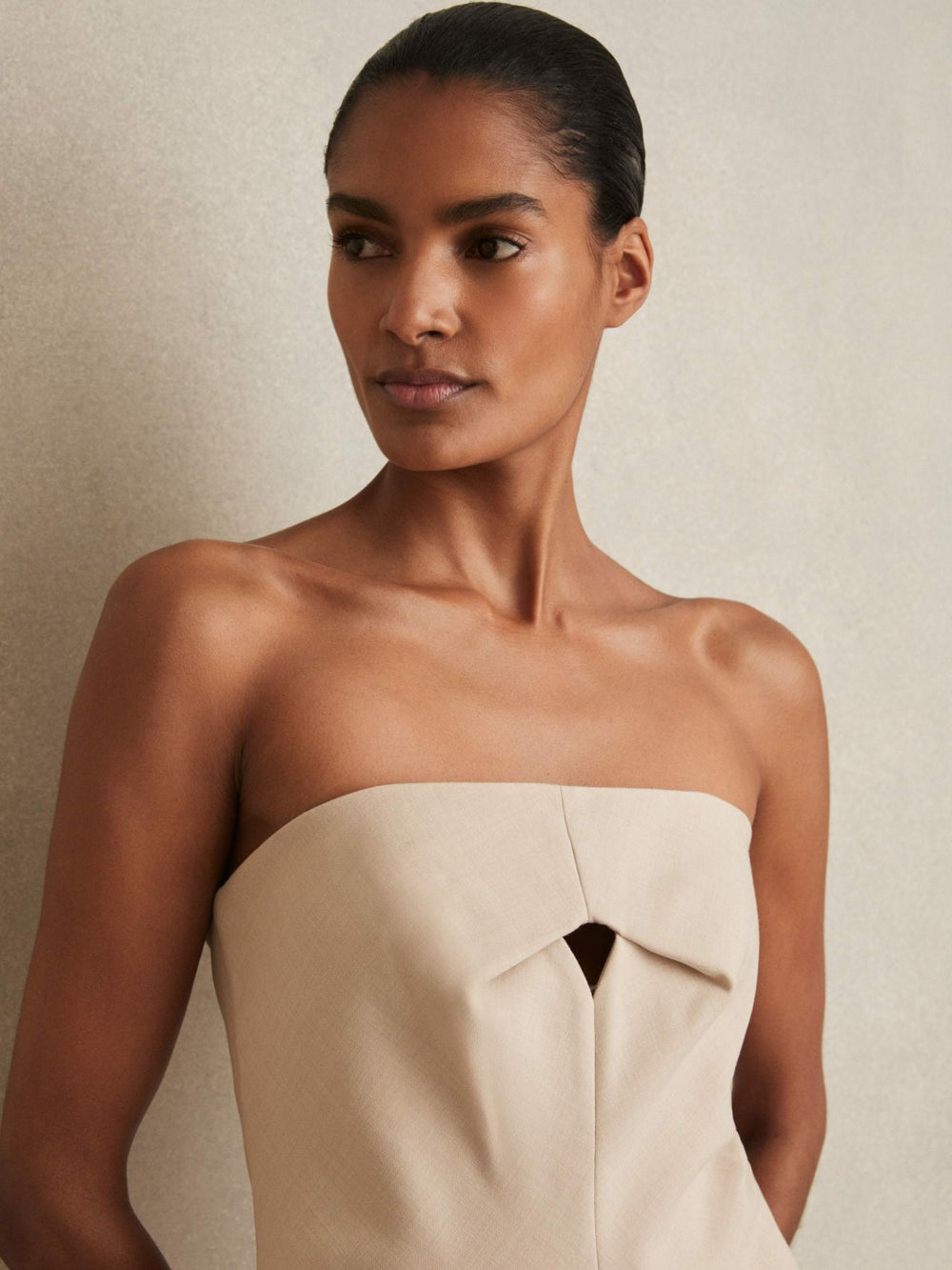 Women Double Strap Cut Out Midi Dress in Stone Neutral