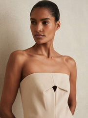 Women Double Strap Cut Out Midi Dress in Stone Neutral