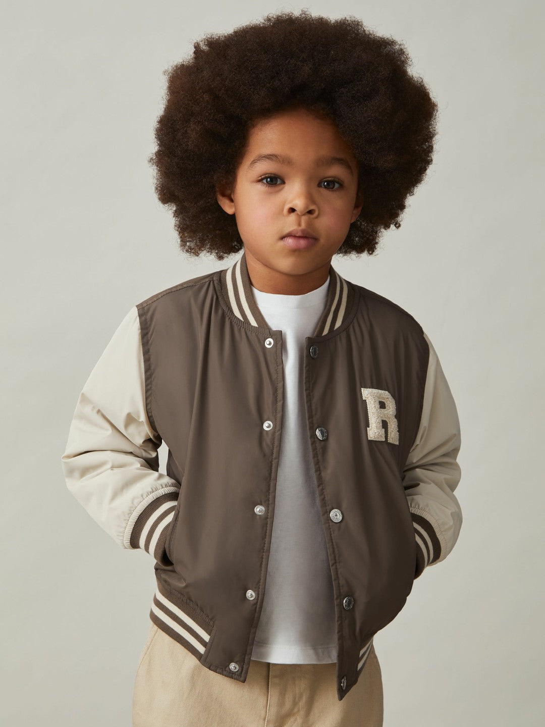 Children & Baby 3-9 yrs Colour-Block Varsity Bomber Jacket in Mink Brown/Off White