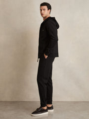Men Interlock Zip-Through Hoodie in Black