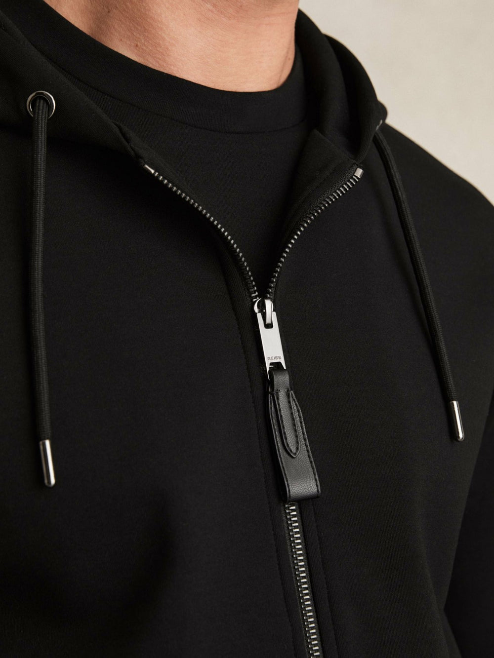 Men Interlock Zip-Through Hoodie in Black