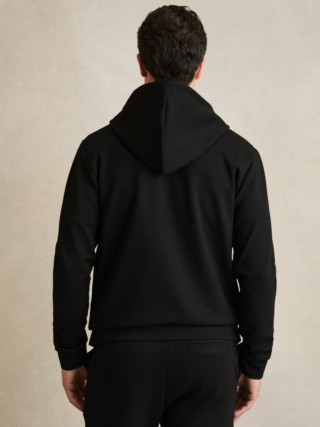Men Interlock Zip-Through Hoodie in Black