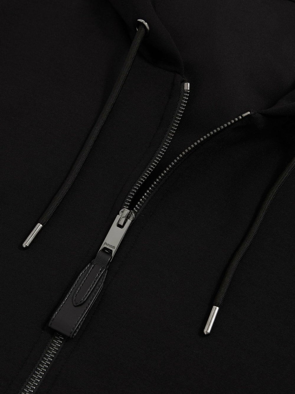 Men Interlock Zip-Through Hoodie in Black