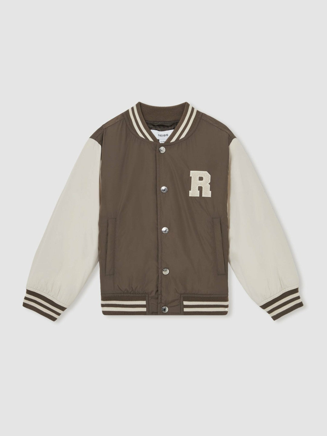 Children & Baby 13-14 yrs Colour-Block Varsity Bomber Jacket in Mink Brown/Off White