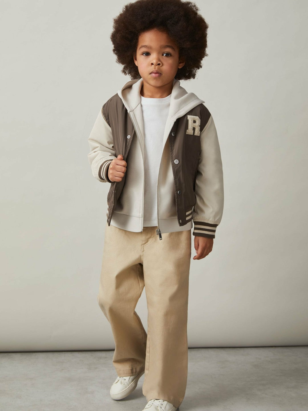Children & Baby 13-14 yrs Colour-Block Varsity Bomber Jacket in Mink Brown/Off White