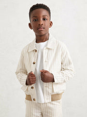 Children & Baby 3-9 yrs Cotton Pinstripe Harrington Jacket in Off White/Taupe Brown