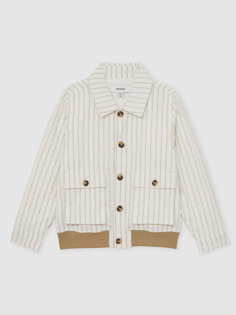 Children & Baby 3-9 yrs Cotton Pinstripe Harrington Jacket in Off White/Taupe Brown