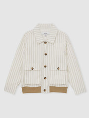Children & Baby 3-9 yrs Cotton Pinstripe Harrington Jacket in Off White/Taupe Brown