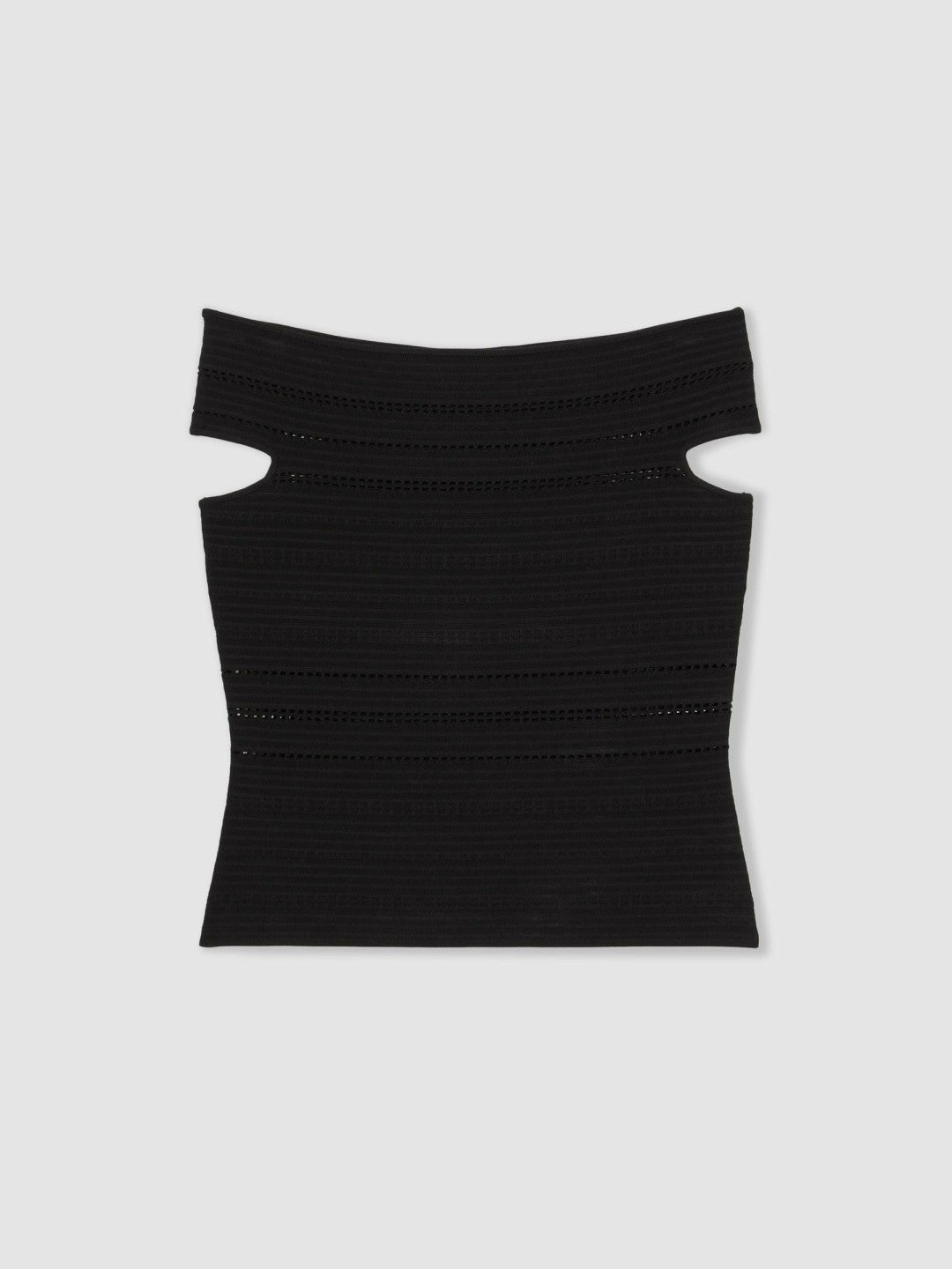 Women Bardot Open Knit Top in Black