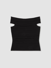 Women Bardot Open Knit Top in Black
