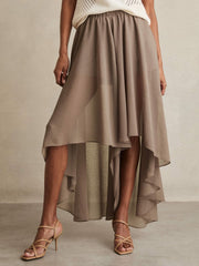 Women Sheer-Overlay High-Low Shorts in Mink Neutral
