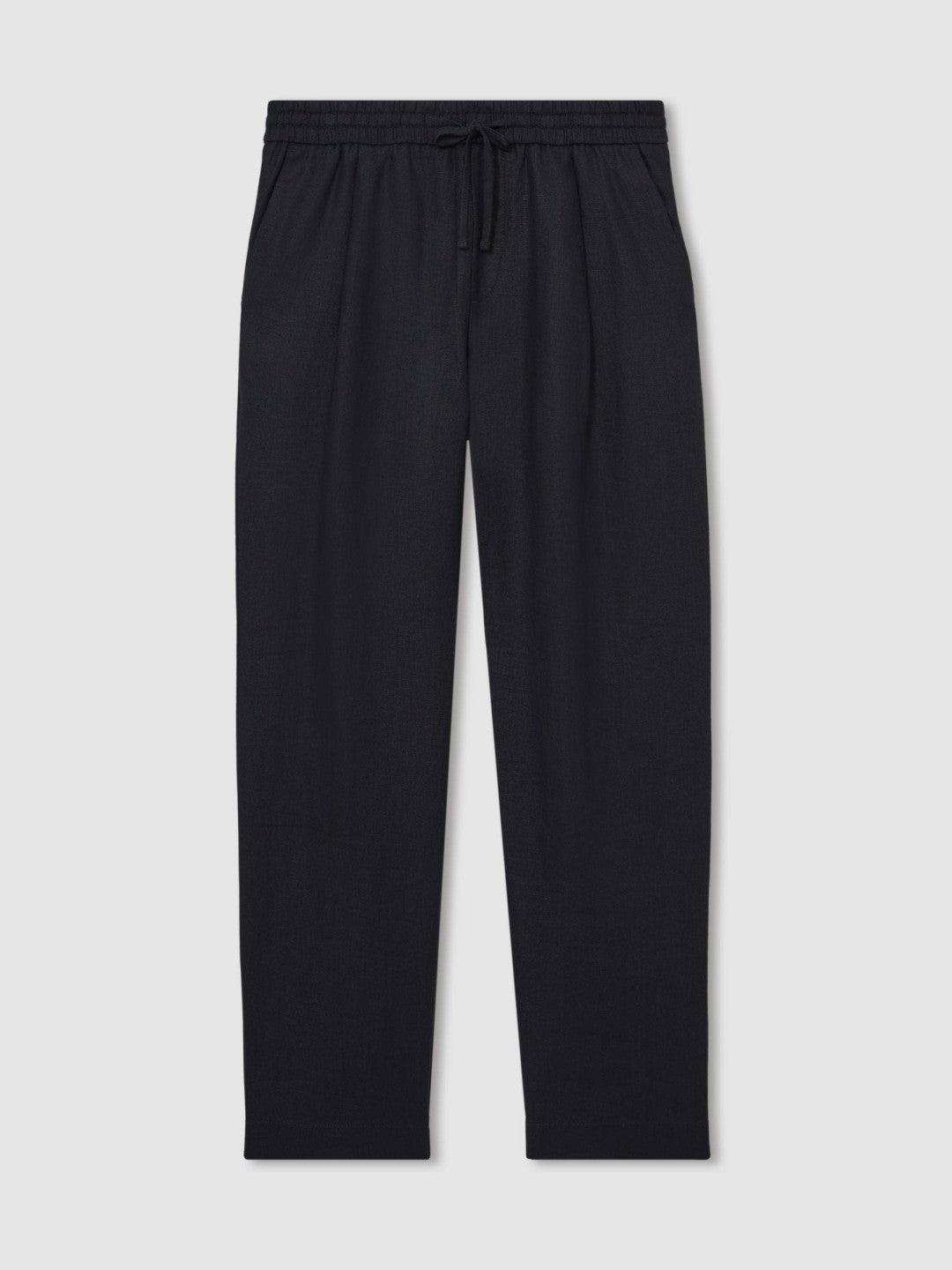 Men Linen Drawstring Relaxed-Fit Trousers in Navy