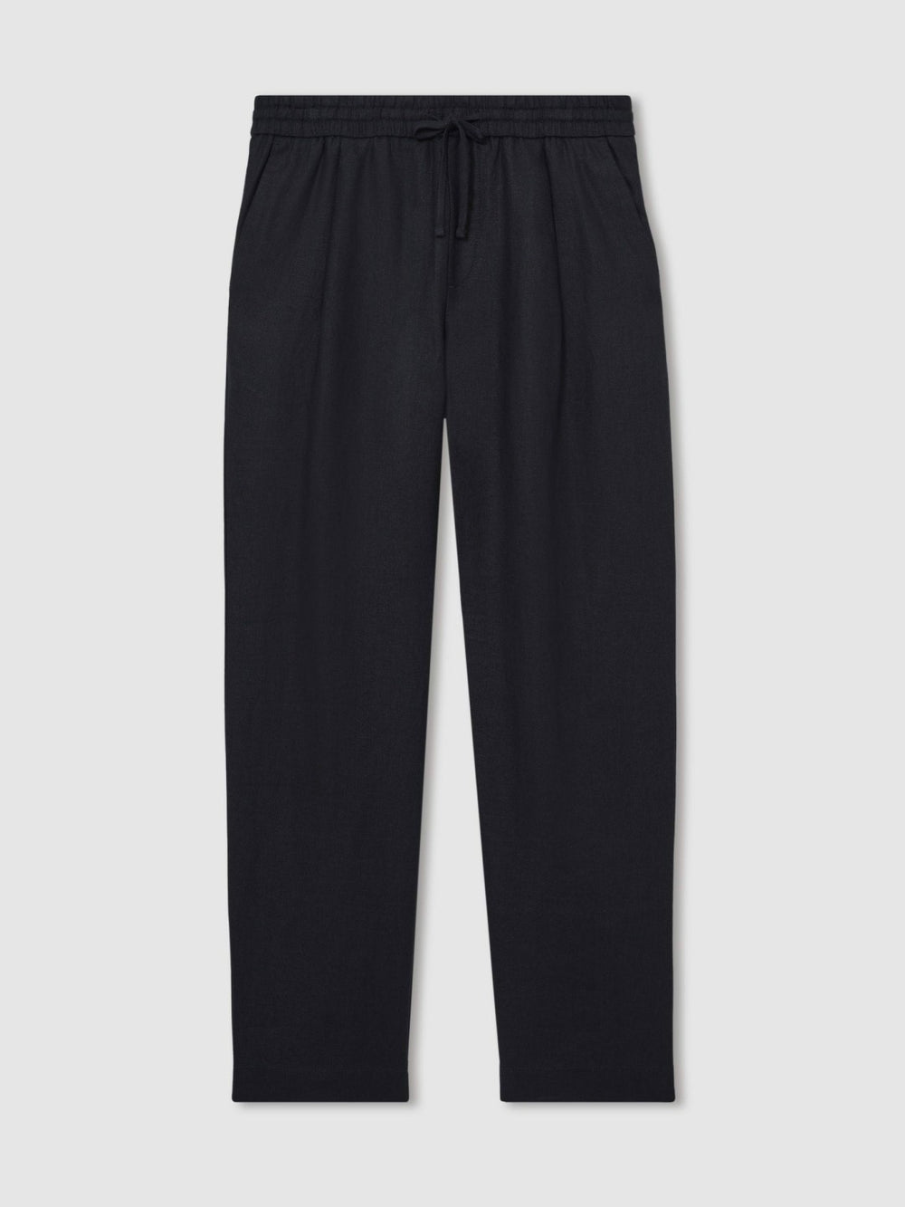 Men Linen Drawstring Relaxed-Fit Trousers in Navy