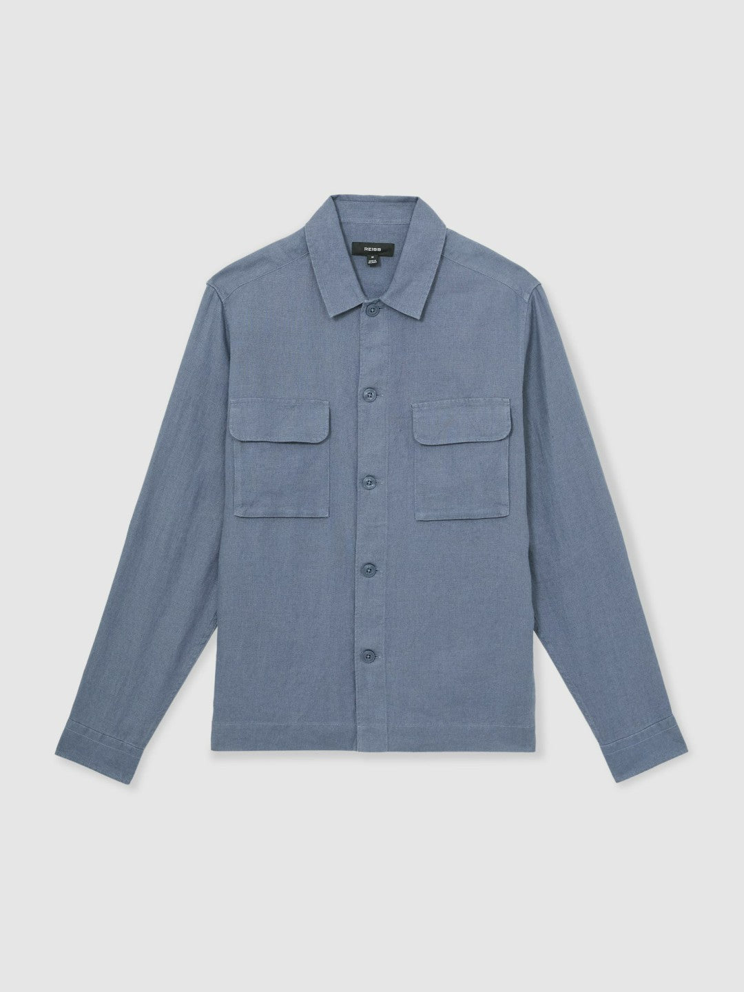 Men Linen Twin-Pocket Overshirt in Airforce Blue