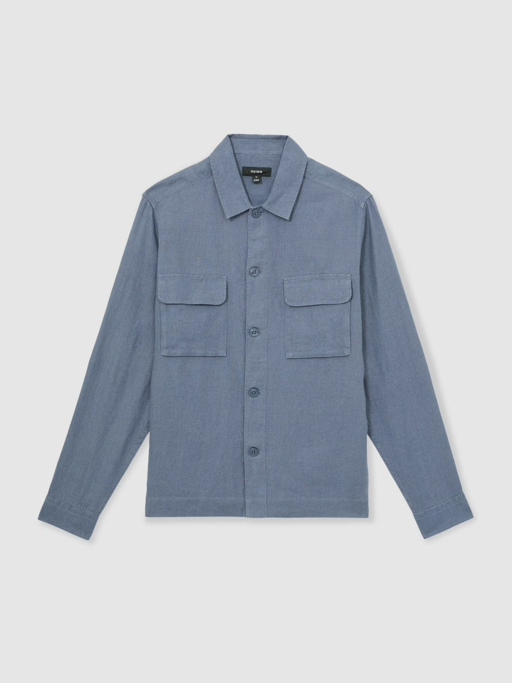 Men Linen Twin-Pocket Overshirt in Airforce Blue