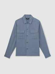 Men Linen Twin-Pocket Overshirt in Airforce Blue