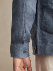 Men Linen Twin-Pocket Overshirt in Airforce Blue