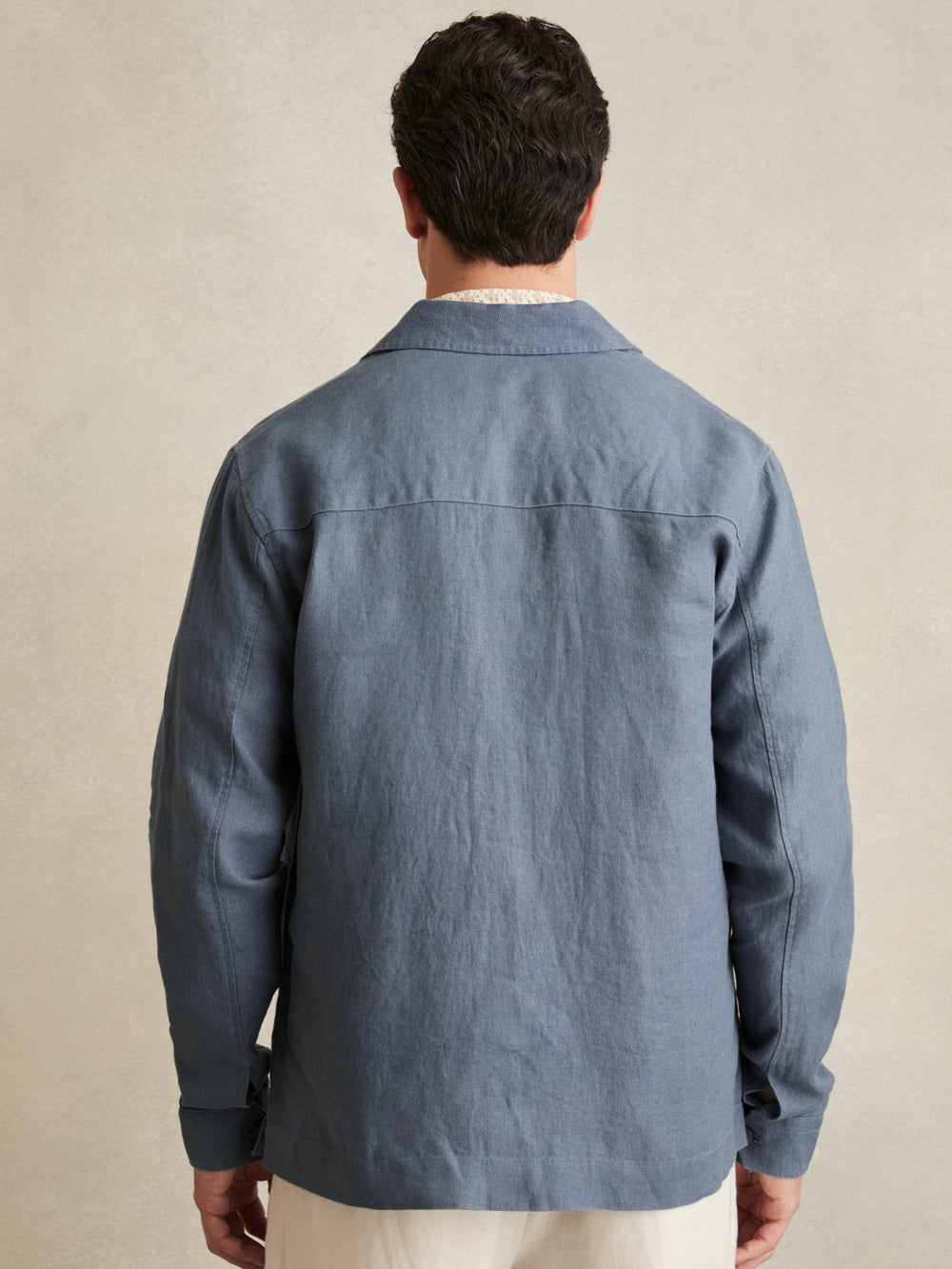 Men Linen Twin-Pocket Overshirt in Airforce Blue