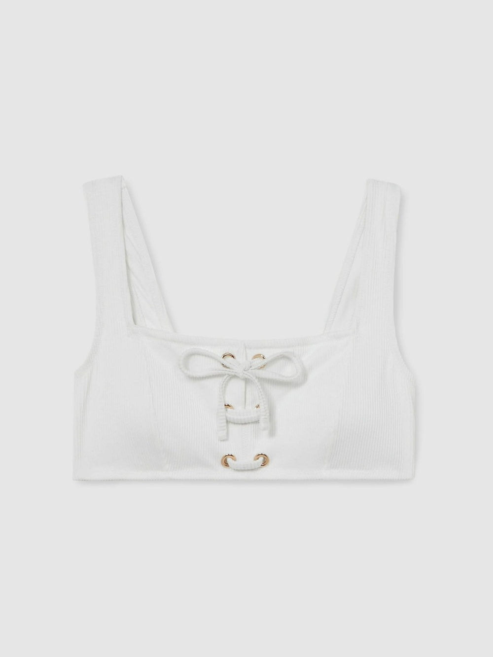 Women Ribbed Lace-Up Bikini Top in White