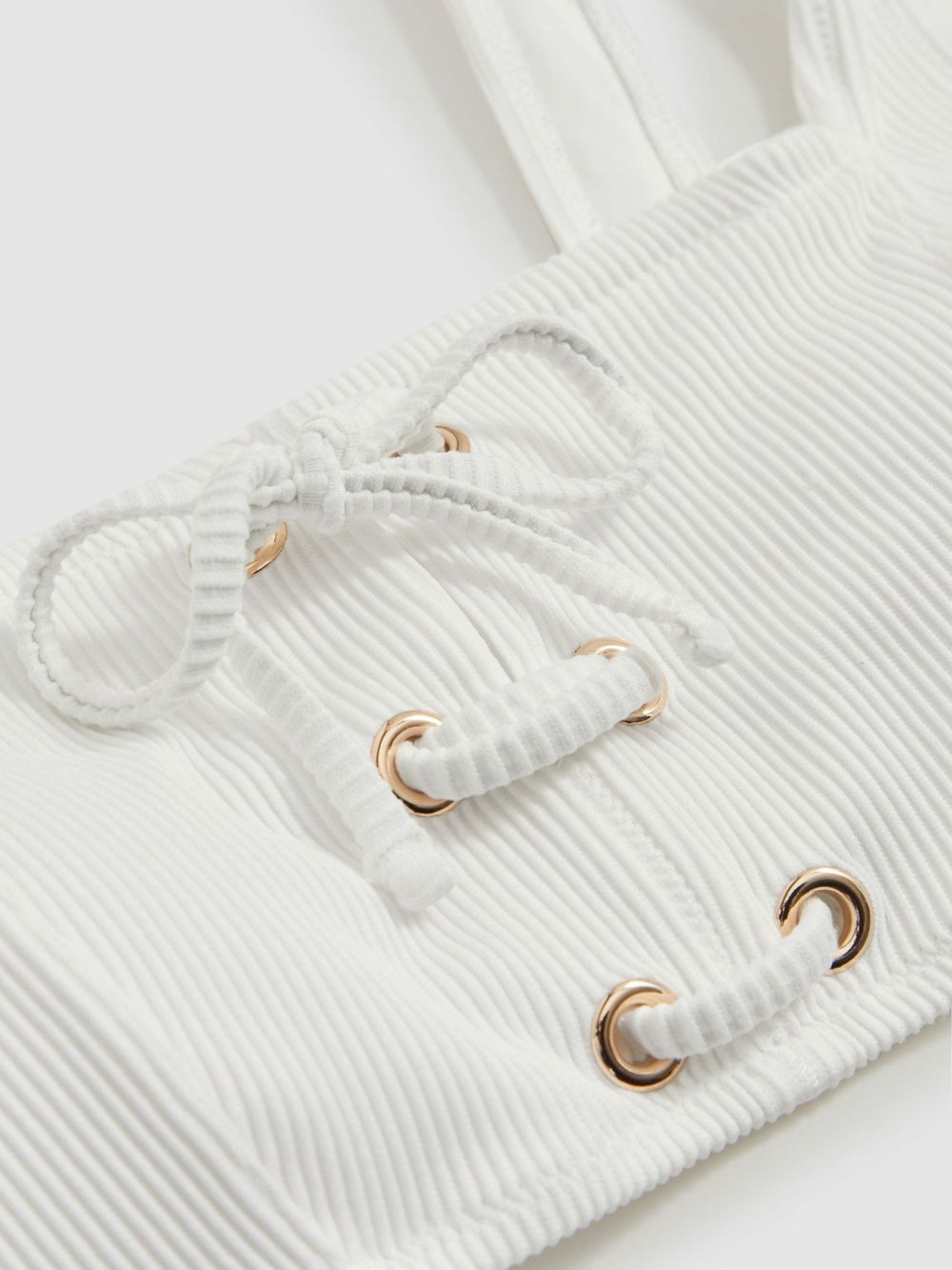 Women Ribbed Lace-Up Bikini Top in White