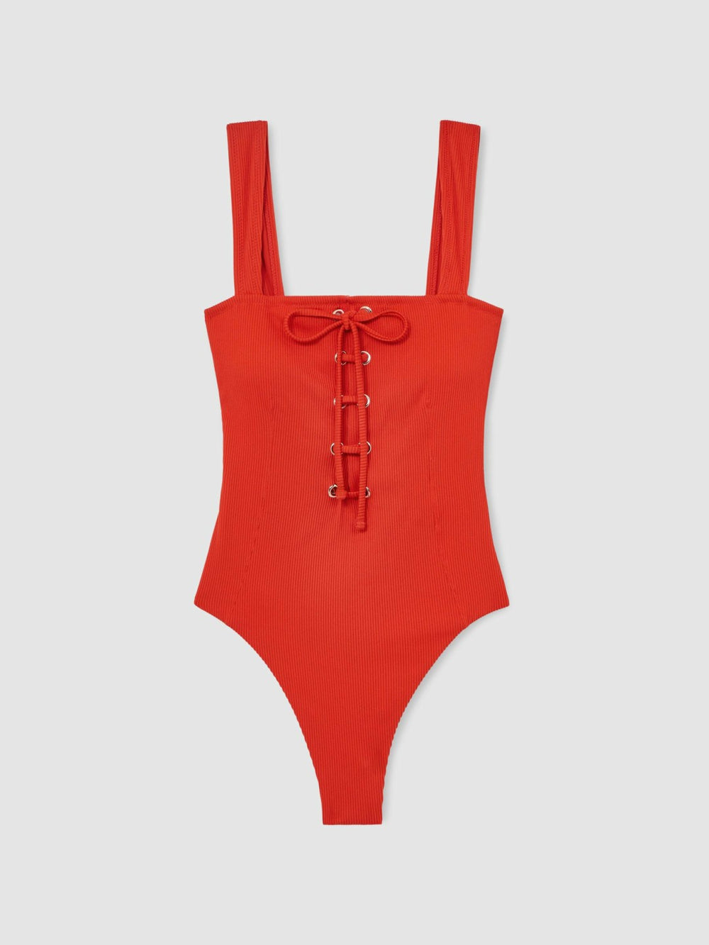 Women Ribbed Lace-Up Swimsuit in Orange