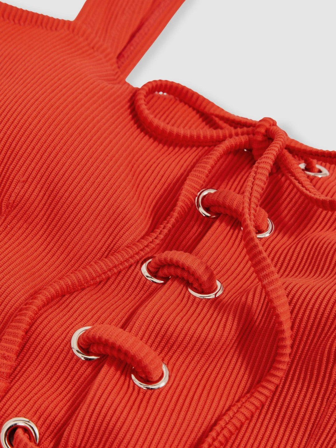 Women Ribbed Lace-Up Swimsuit in Orange