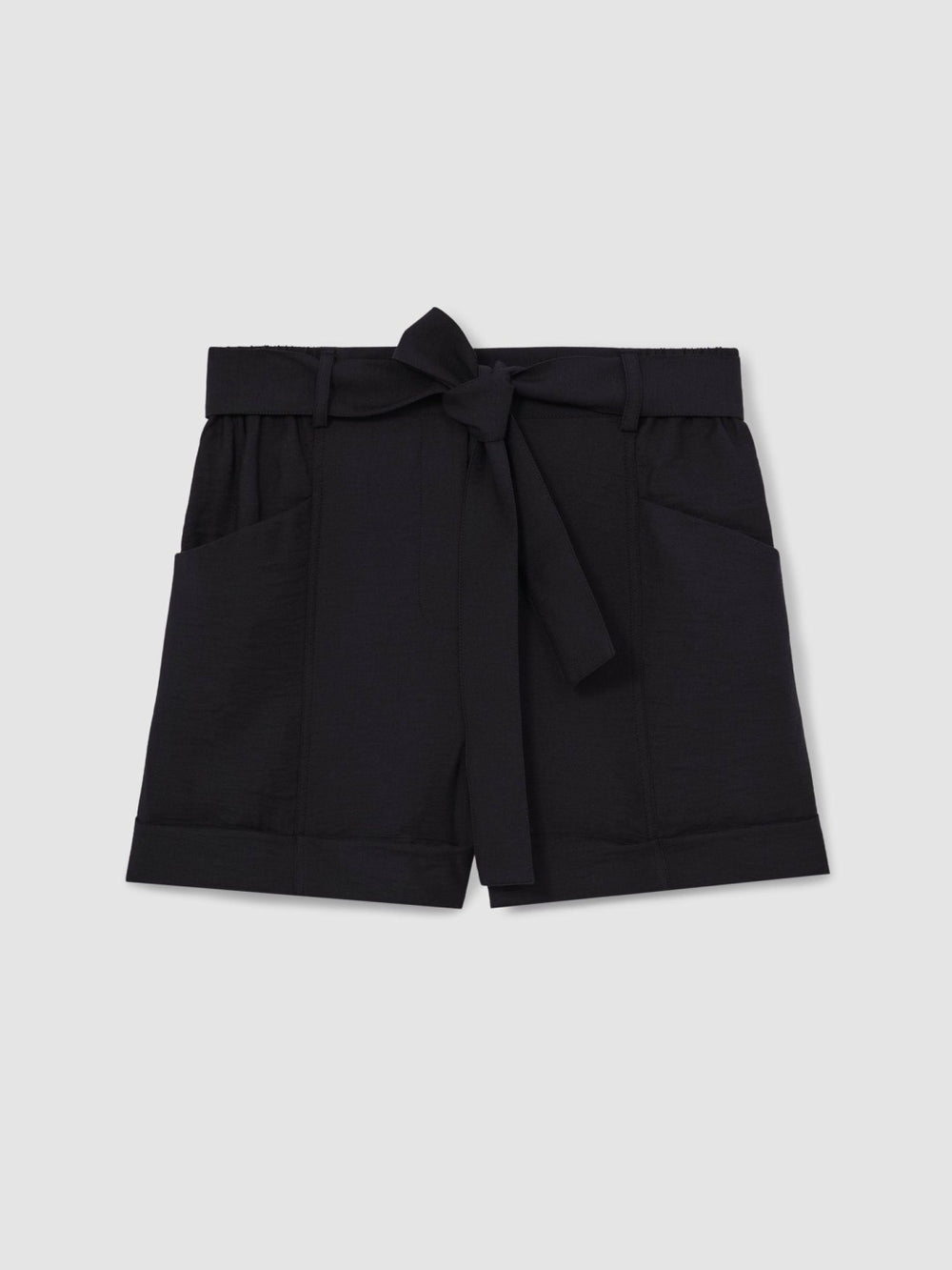 Women Belted Button Tab Shorts in Navy