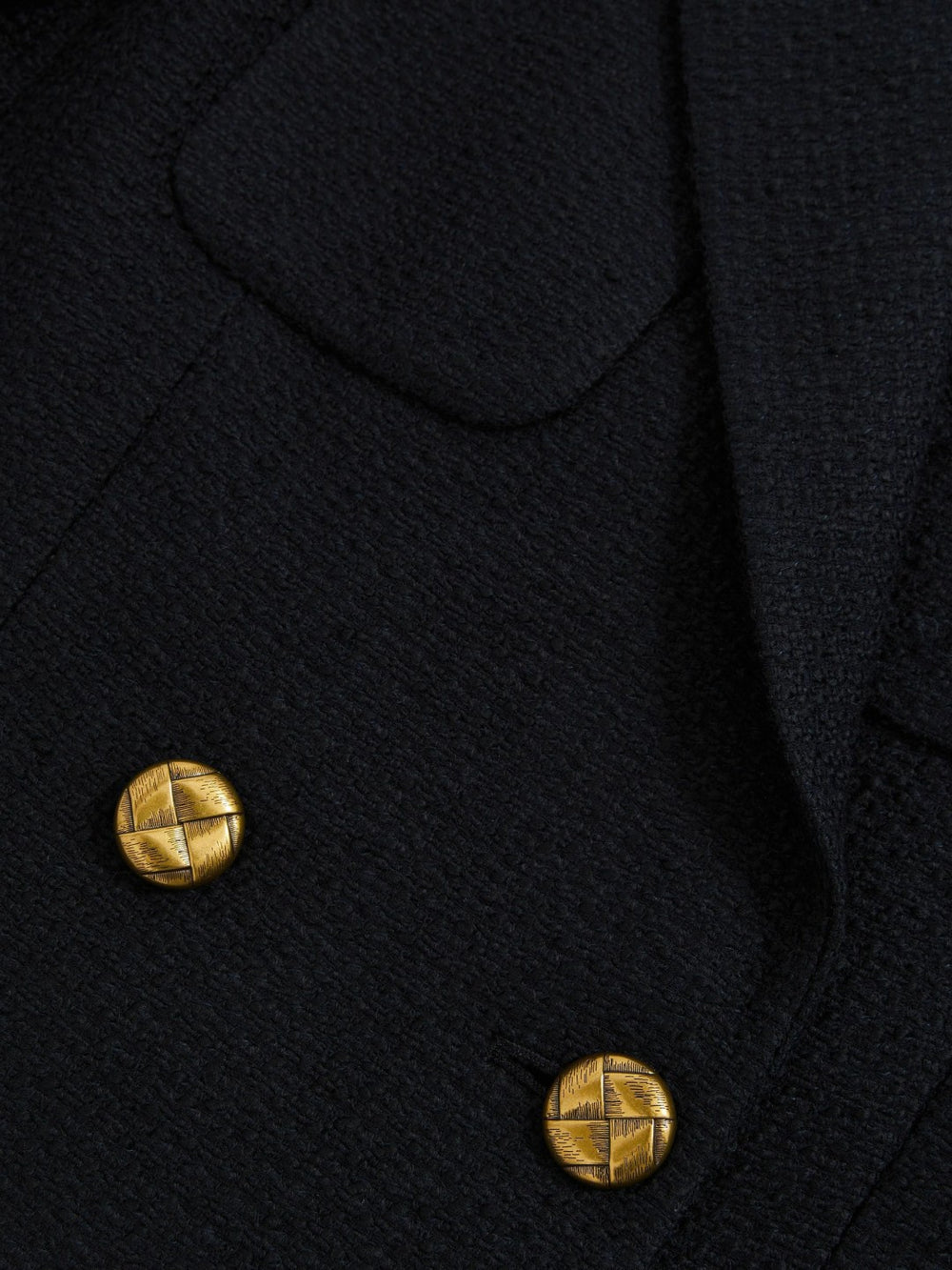 Women Double-Breasted Textured Cropped Blazer with Wool and Cotton in Navy
