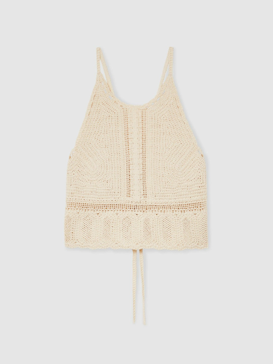 Women Cotton Crochet Tie-Back Cropped Top in Cream
