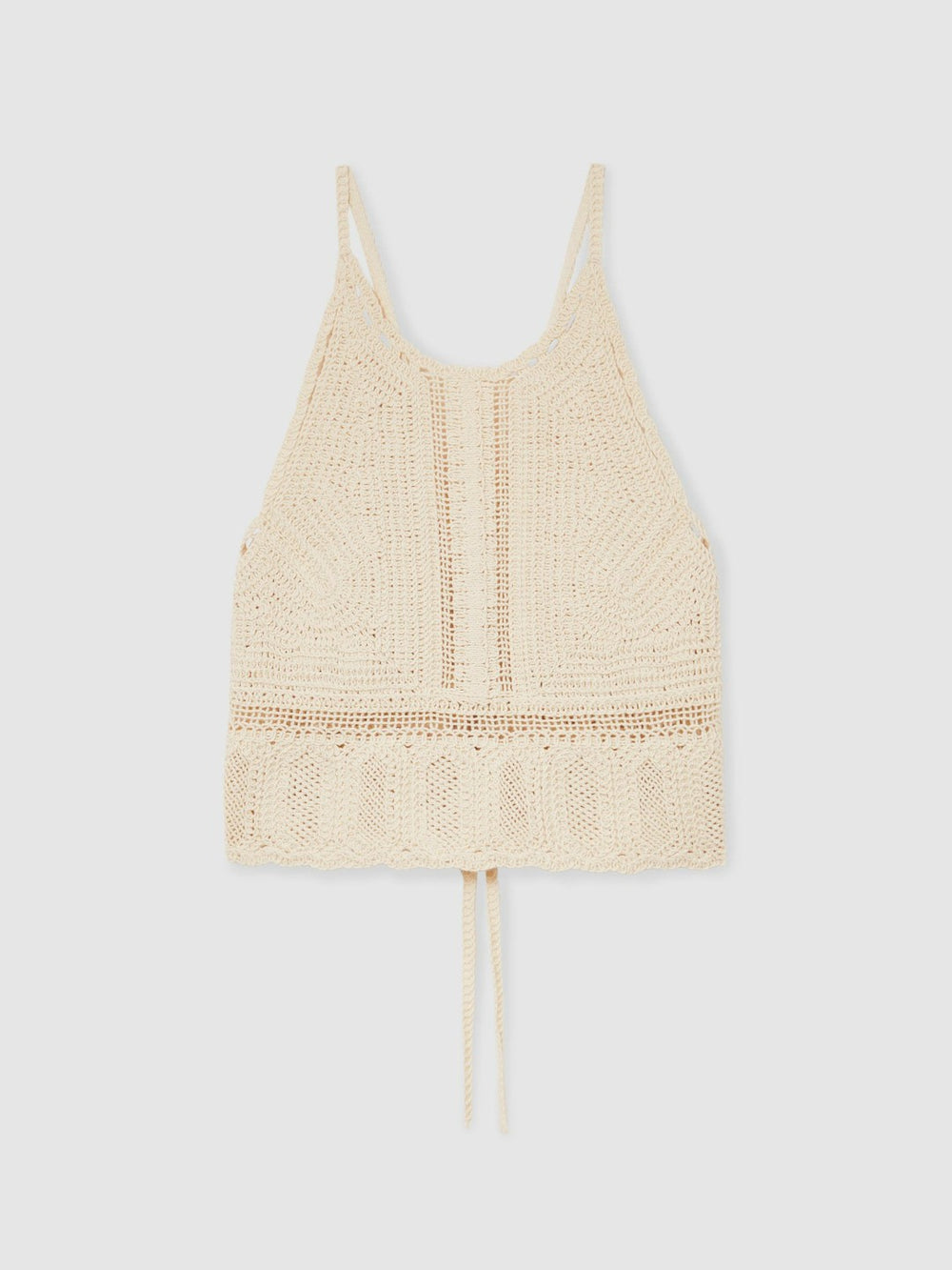 Women Cotton Crochet Tie-Back Cropped Top in Cream