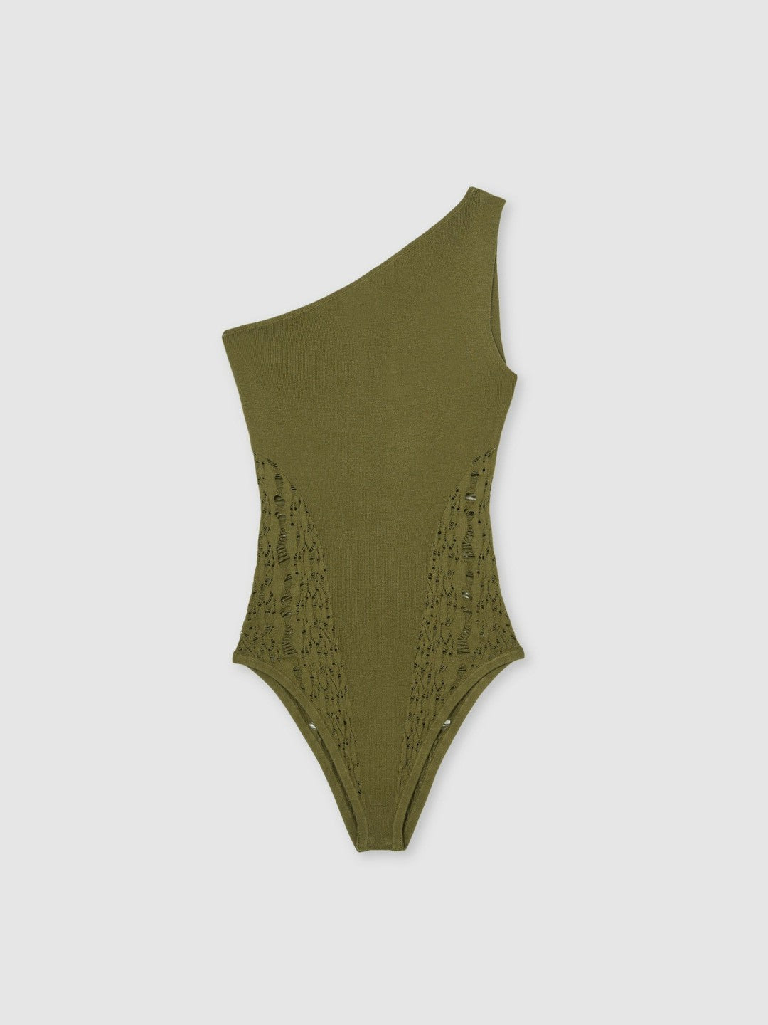 Women Lace-Knit Detail One-Shoulder Bodysuit in Green