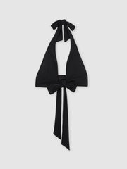 Women Plunge Tie Halterneck Bikini Top in Black