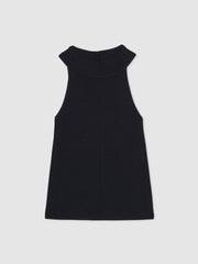 Women Rib Knit High Neck Vest in Navy